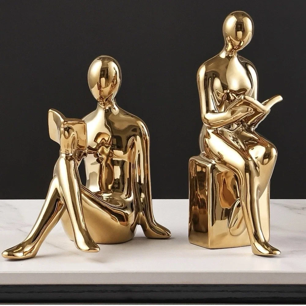 Ceramic Decorative Bookends, Book Ends for Shelves, Home Office Decor GOLD